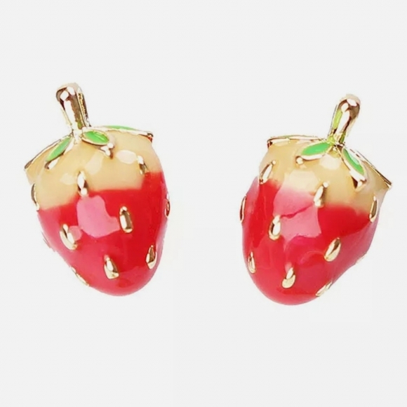 Gold-plated small strawberry earrings with silver post BOGO - Picture 11 of 15